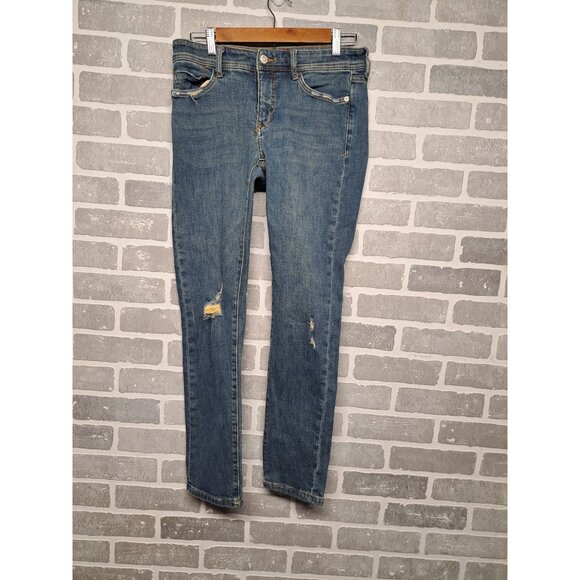Anthropologie Pilcro Womens Slim Boyfriend  Blue Denim Distressed Jeans Size 26 - Picture 1 of 9